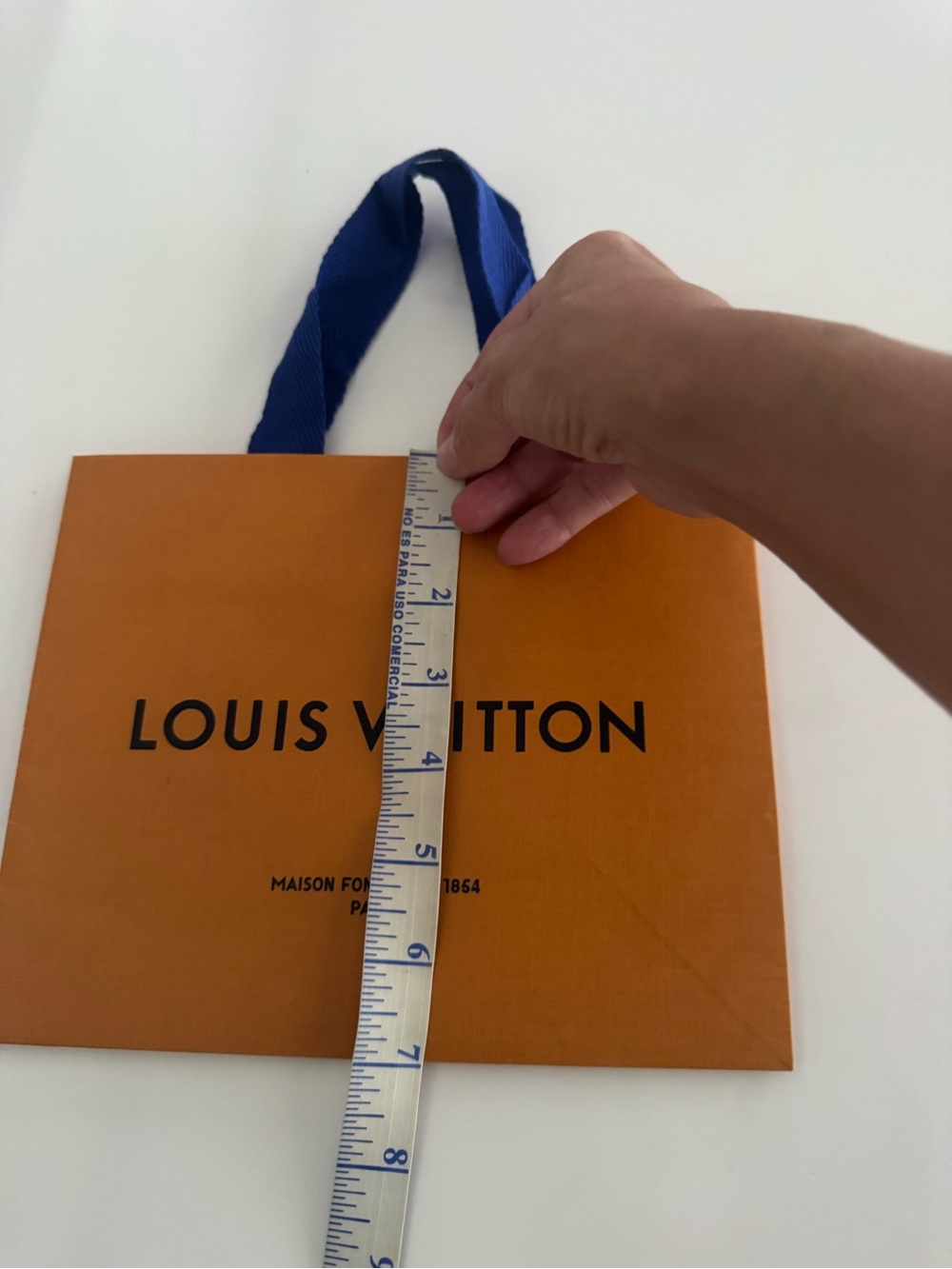 Louis Vuitton Orange Shopping Bag with Blue Handles